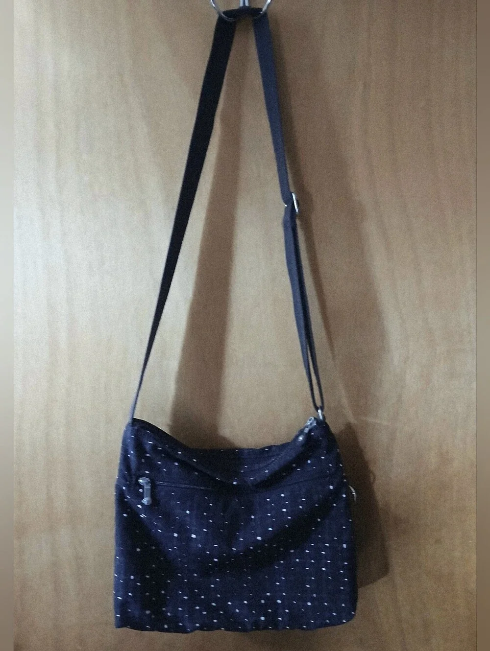 Kipling Dark Gray Crossbody Bag with White Polka Dots. Medium Sized.